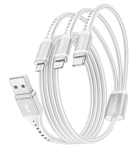 Universal 3-in-1 Braided Charging Cable Set – 4 FT Multi Charging Cord with Lightning, Type C, and Micro USB Connectors – Durable Fast Charging Solution for i Phone, Samsung, Google, and More – Versatile, Tangle-Free Design for Home and Travel