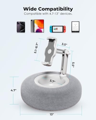 Viozon 360° Adjustable Tablet Stand Pillow in Pink – Plush Fabric Holder for 4.7″-13″ Devices, Perfect for i Pad, i Phone, Samsung, Google, and Kindle – Versatile Bedside Companion with Detachable Snack Bowl for Ultimate Comfort and Convenience