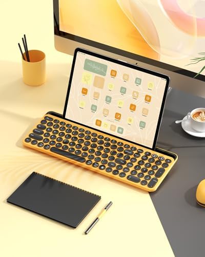 Elevate Your Typing with the Stylish seenda Bluetooth Typewriter Keyboard in Barbie Purple – Multi-Device Compatibility for i Pad, Android, Mac & Windows with Full Number Pad and Tablet Holder for Enhanced Productivity!