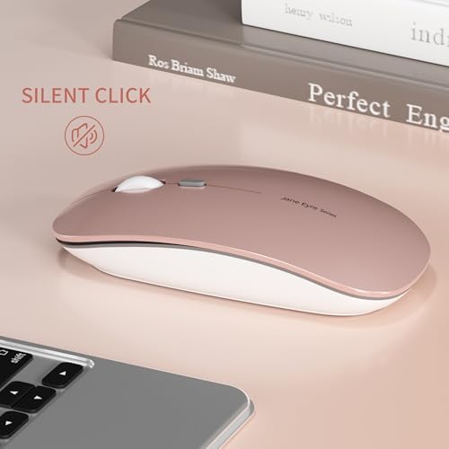 Uciefy Q5 Slim Rose Gold Wireless Mouse – Portable Optical Rechargeable Design with Silent Click, USB Receiver & Type C Adapter for Effortless PC, Laptop & Desktop Compatibility – Elevate Your Workspace with Style & Precision