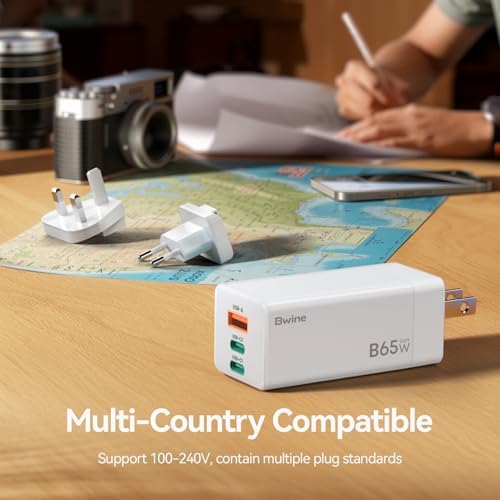 Bwine 65 W Ga N USB-C Charger: Ultra-Compact, Multi-Port Fast Charging Adapter for i Phone 16, Galaxy S24, Note 20/10+, Drones – Smart Travel Power Solution for Quick Device Charging Anywhere