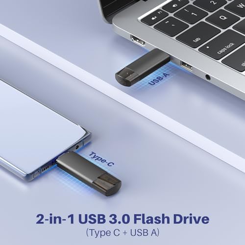 64 GB Dual USB C Flash Drive – 2-in-1 USB 3.0 Thumb Drive for Effortless File Sharing Between Smartphones, Tablets, and Computers – Lightning-Fast Data Transfer & Enhanced Compatibility for i Phone and Android Devices – Perfect Portable Storage Solution (2 Pack)