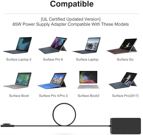 Ultimate 65 W Surface Pro Charger – Fast, Reliable Power Supply for Microsoft Surface Pro 3 to 9 & Surface Book with 10 ft Cord – Dual USB Charging, Enhanced Safety Features, and Universal Compatibility for All Models – Ideal Travel Companion and Perfect Gift for Surface Users