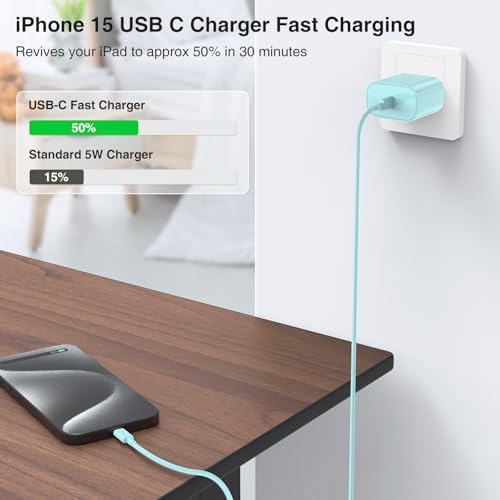 Elevate Your Charging Experience with the 20 W USB-C Power Adapter & 10 ft Type C Cable – Perfectly Engineered for i Phone 16/15, i Pad Pro, and Air Pods – Compact Wall Charger for Accelerated Power Delivery and Unmatched Portability – Superior Charging Speed for All Your Apple Devices on the Go