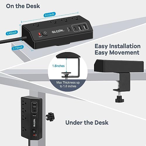 Revolutionize Your Workspace with the Ultimate Desk Clamp Power Strip USB C – Multi-Plug Charging Station Featuring 4 Outlets and 4 USB Ports, Including Rapid USB-C for Efficient Device Charging – Compact Surge Protector for Phones, Tablets, and Computers – Enhance Productivity and Declutter Your Desktop