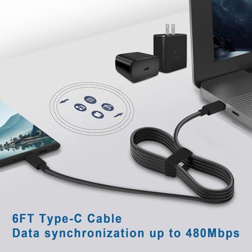 Dual 45 W USB-C Fast Charger Pack with 6 ft Cables for Samsung Galaxy Devices – Rapid Charging Solution for S24, S23 Ultra, S22, Note 10 Plus & Galaxy Tab S8 – Compact Design with Built-in Safety Features