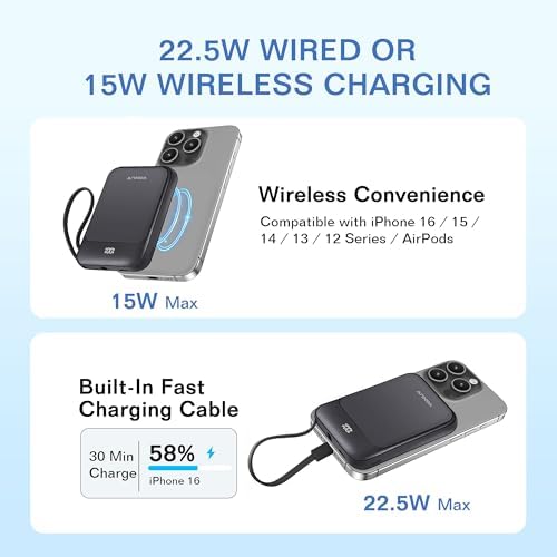 Magnetic Power Bank 10,000 m Ah with USB-C & 15 W Wireless Fast Charging – Advanced Portable Charger for i Phone 16/15 & Samsung Devices – LED Battery Indicator & 22.5 W PD Charging – Ultimate Convenience for On-the-Go Life