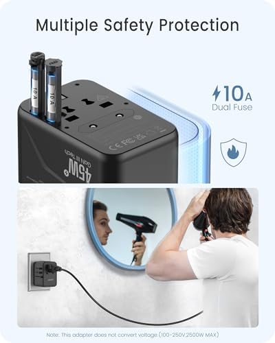 LENCENT 20 W Fast Charging Universal Travel Adapter – Compact International Power Converter with Dual USB and USB Type-C Ports – Ultimate Solution for Worldwide Device Charging in USA, UK, EU, and AUS (Black) – Reliable and Safe Charging for Global Explorers