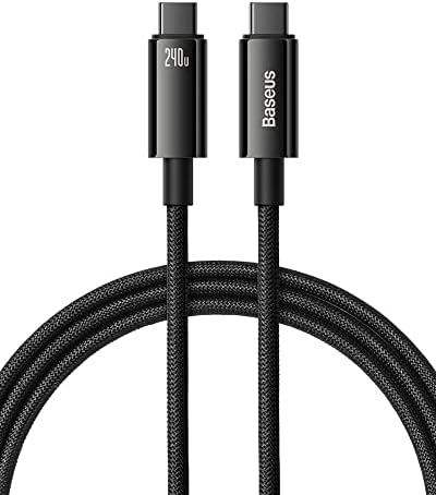 Baseus 240 W PD 5 A Fast Charging USB C Cable – 6.6 ft Nylon Braided Type C Charger for i Phone 16/15 Pro, Mac Book, i Pad Pro/Mini, Samsung Galaxy S23/S22+ – High-Speed Data Transfer & Universal Compatibility for Ultimate Convenience and Durability