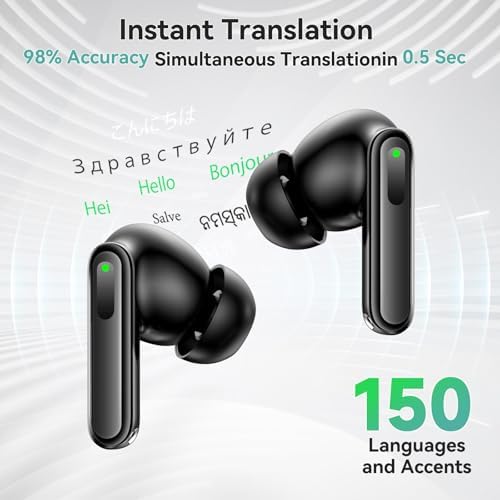 Revolutionary AI Translation Earbuds – Effortless Two-Way Communication in 138 Languages with Bluetooth Technology and Companion App – Perfect for Global Travelers, Business Professionals, and Language Learners – Stylish Black Design for Comfort and Convenience – Unlock Seamless Conversations Anywhere with Advanced Voice Translation Capabilities and Enhanced Device Compatibility