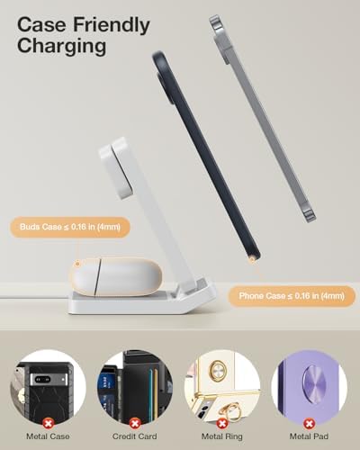 Foldable 3-in-1 Wireless Charging Station for Google Pixel Watch 1 st – 15 W Fast Charger for Pixel 9 Pro/XL, 8/7/6 Series, and Pixel Buds Pro/2 – Compact Travel Design with QC 18 W Adapter – Perfect for Home and Office Use