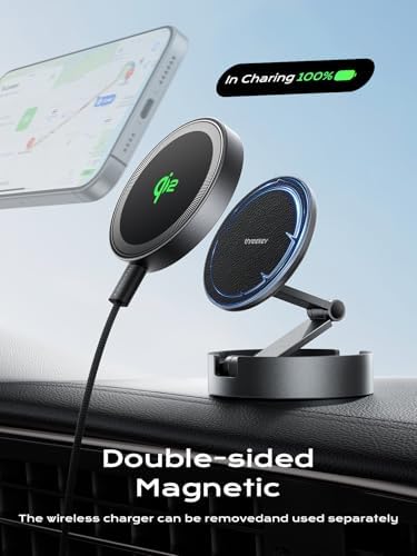 THREEKEY Mag Safe Car Charger Mount with Qi2 Wireless Technology – Versatile 360° Rotating Phone Holder for i Phone 16-12 Series & Galaxy S25 Ultra – Retractable Long Arm Design for Effortless Navigation & Rapid Charging – Durable Magnetic Grip for Ultimate Convenience and Safety