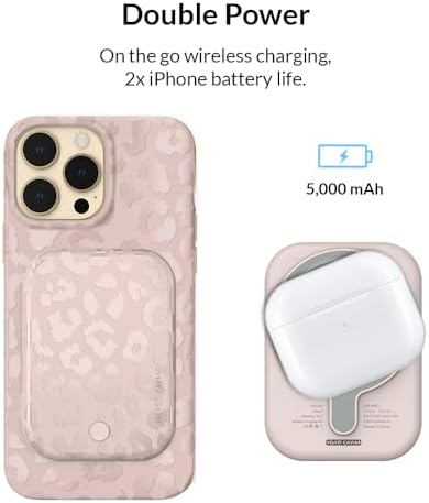 Stylish Hot Pink Leopard VELVET CAVIAR Magnetic Power Bank – Mag Safe Compatible Slim Charger for i Phone 12, 13, 14, 15 – Fast 5000 m Ah Portable Battery Pack with USB-C for Effortless Charging on the Go