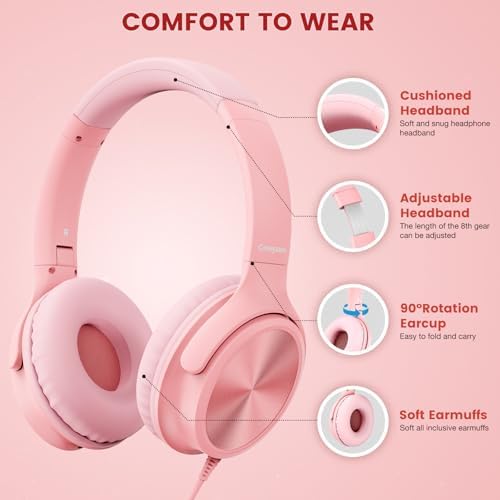Transform Your Audio Journey with Cowyawn’s Premium USB Type-C Over-Ear Headphones – Stunning Rose Finish, Superior HD Stereo Sound, and Integrated Microphone for Effortless Communication – Ideal for Chromebook, Laptop, and i Phone Users Seeking Optimal Comfort with Portable, Foldable Design