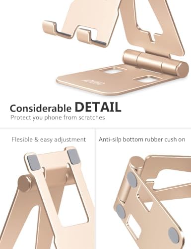 Cell Phone Stand for Desk, Adjustable Desktop Phone Holder Stand, Foldable Moblie Phone Dock for iPhone 15 14 13 12 11 Pro Xs Max Xr X 8 7 6 5 5s SE Nintendo Switch All Phones, Rose Gold – Enhanced Compatibility and Speed