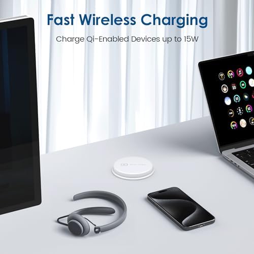 Elevate Your Workspace with a 15 W Wireless Charging Recessed Power Grommet – 20 W USB-C Fast Charging Station, Dual AC Power Outlets, Sleek Flush Mount Desk Power Solution for Tidy Cable Management and Enhanced Efficiency in Office and Home Environments