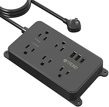 TROND Heavy Duty Power Strip Surge Protector with 5 Widely-Spaced Outlets, 2 Fast-Charging USB-A Ports & 1 USB-C, ETL Listed for Enhanced Safety, Wall Mountable Design with Space-Saving Flat Plug, 5 ft Extension Cord, 1300 J Surge Protection – Ideal for Office & Kitchen Use