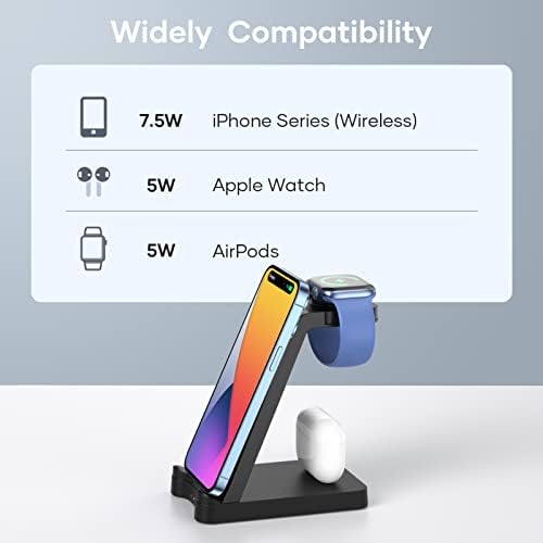 Ultimate 3-in-1 Wireless Charging Station for Apple Devices – Rapid Charger for i Phone 15/14/13/12/11, Apple Watch Series 1-9/Ultra, and Air Pods – Space-Saving Multi-Device Dock Featuring Advanced Safety Technology and Modern Aesthetic Design