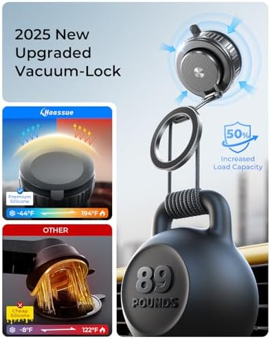 2025 Upgraded Vacuum Magnetic Car Phone Holder [89+LBS Suction/2800gf Magnet], Suction Cup Phone Mount, Ultra-Strong Magnetic Stand for Car/Mirror/Gym/Kitchen/iPhone16 15 14 13 12, Silver – Enhanced Compatibility and Speed