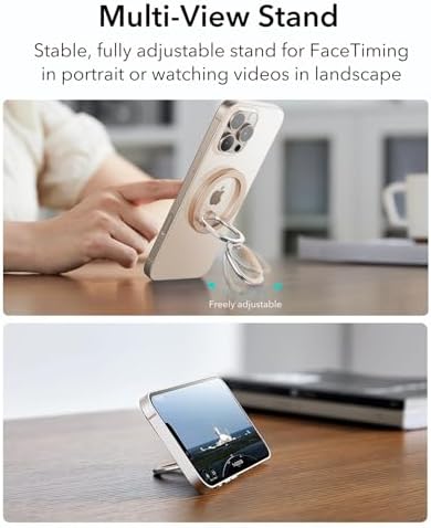 Magnetic Phone Ring Holder with 2-Way Adjustable Stand for i Phone and Galaxy – ESR Halo Lock Grip for Enhanced Stability, Secure Comfort, and Effortless Wireless Charging – Premium Zinc-Alloy Design, 1,200 g Magnetic Hold, Versatile Portrait/Landscape Viewing – Ideal for Caseless Phones and Mag Safe Cases – Black Finish for Modern Aesthetics