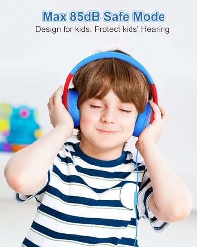 Vibrant Purple/Red ELECDER S8 Wired Kids Headphones with Adjustable Volume Control – Safe Sound Technology (85/94 d B) for Hearing Protection – Comfortable Fit for Growing Children – Perfect for School, Travel, and Play – Built-in Microphone for Effortless Communication – Compatible with Tablets and Smartphones – Durable Design for Everyday Adventures