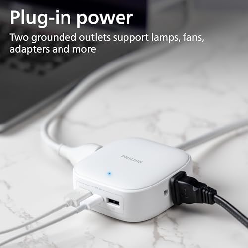 Philips 24 W USB Power Strip with 6 ft Braided Cable – Ultimate Charging Station for i Phone, i Pad, Samsung Galaxy & Google Pixel – 4 Port USB-A Design for Fast & Efficient Device Charging – Sleek & Durable Solution for Home, Office & Travel