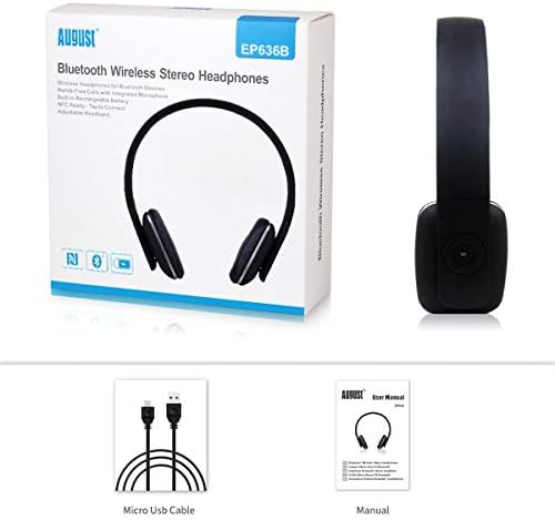 August EP636 Wireless Bluetooth Headphones – Premium On-Ear Design with NFC Technology for Instant Pairing – High-Fidelity Audio Performance for Audiophiles and Professionals – Long-Lasting 10-Hour Battery for Uninterrupted Listening – Built-In Microphone for Effortless Hands-Free Communication – Ideal for Commuters, Fitness Enthusiasts, and Daily Use