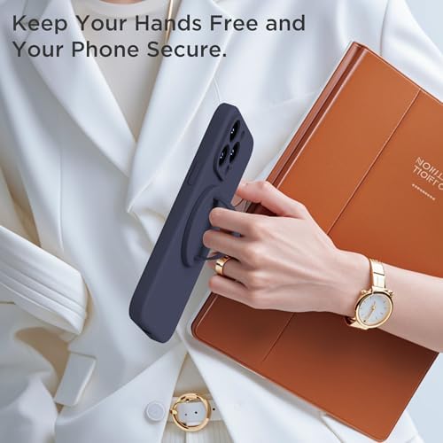 Upgraded Magnetic Phone Grip for i Phone: Premium Silicone Loop Holder with Mag Safe Compatibility – Ergonomic 360-Degree Stand, Non-Slip Design in Sleek Black for Enhanced Comfort and Secure Handling on i Phone 16/15/14/13/12 Pro Max/Plus