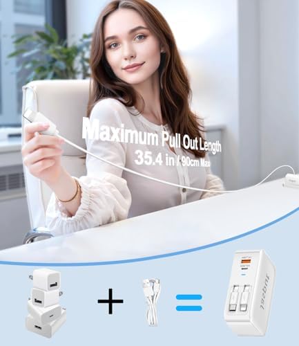 Ultimate 4-in-1 Retractable Wall Charger with Dual USB Ports – 40 W Fast Charging for i Phone 16/15/14/13, Galaxy S24/S23, LG & Pixel – Compact Multi-Device Charger with Tangle-Free Cables for Enhanced Portability and Compatibility