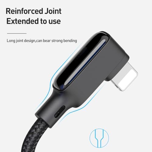 AICase 90 Degree Coiled Lightning Cable – 6 ft Flexible Nylon Charging Cord with Right Angle Design for Enhanced Gaming Experience, LED Indicator for Fast Charge & Data Syncing, Compatible with i Phone XS/XS Max/XR/X/8/8 Plus/7/7 Plus, i Pad Pro & More