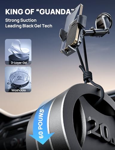 Ultimate Adjustable Windshield Phone Mount for Cars – Military-Grade Suction Cup Holder with Vent Hook, 360° Rotatable Design, Non-Slip Silicone Carbon Fiber for All Smartphone Models – Enhance Your Driving Safety & Hands-Free Convenience