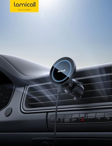 Lamicall Mag Safe Wireless Car Mount Charger – 15 W Fast Charging Phone Holder for i Phone 16, 15, 14, 13 Pro Max – Secure Magnetic Vent Mount for Hands-Free Navigation – Sleek, Durable Design for Effortless Installation and Enhanced Driving Safety