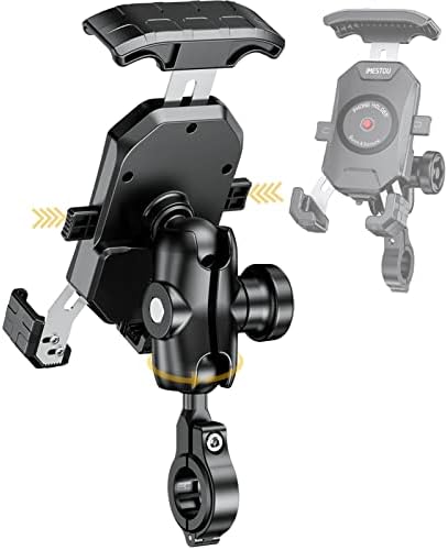 i MESTOU Wireless Phone Charger & Anti-Theft Motorcycle Mount – Fast 15 W Quick Charge with 720-Degree Rotation, USB-C 3 A Compatibility, Secure 1″ Ball Phone Holder for 4.0-7.0″ Smartphones – Innovative Handlebar Accessory for 12 V/24 V Vehicles