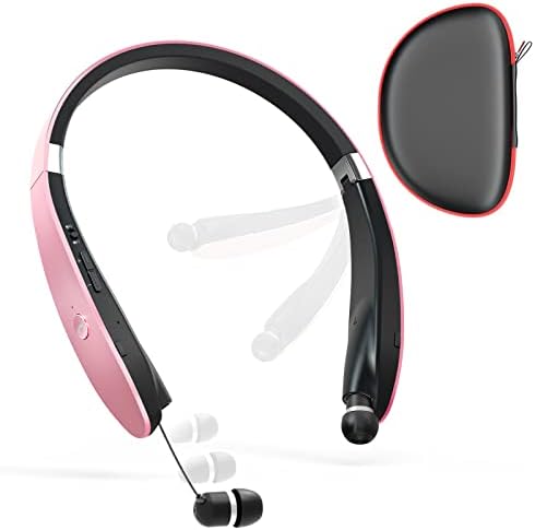 Premium Foldable Bluetooth Headphones – Wireless Neckband Headset with Retractable Earbuds, Noise Cancelling Technology for Sports & Exercise (Gold) – Ultimate Comfort and Seamless Connectivity with Stylish Carrying Case