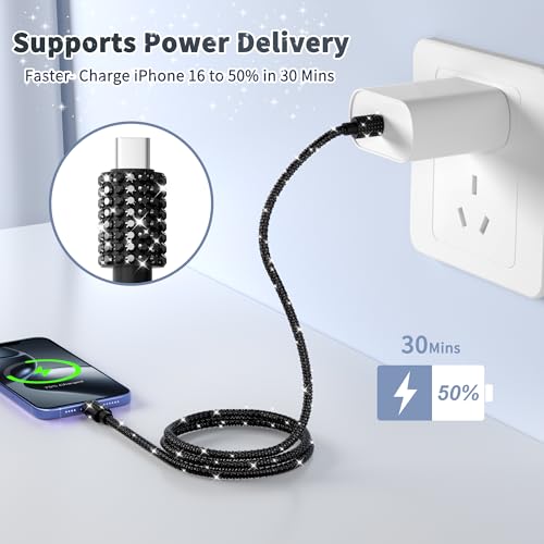 Stylish Bling Diamond USB C to USB C Charging Cable – 4 FT Length for i Phone 16, Samsung Galaxy S25/S24, i Pad Pro & Air – Fast Charging & Enhanced Compatibility for Ultimate Performance and Elegance