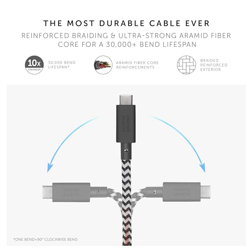 Native Union Anchor Cable 240 W: 10 ft Eco-Friendly Reinforced Braided USB-C to USB-C Power Delivery 3.1 Charging Cable with Weighted Knot for i Phone 16, Mac Book Pro 14″/16″ M2 – Ultra-Fast, Durable, Tangle-Free Charging Solution