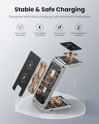 Hohosb Foldable 3-in-1 Magnetic Wireless Charger Station – Premium Zinc Alloy Design for i Phone 15/14/13/12, Air Pods Pro/3/2, and Apple Watch – Mag Safe Compatible, Fast Charging, and Travel-Friendly Solution for All Your Devices (Blue)