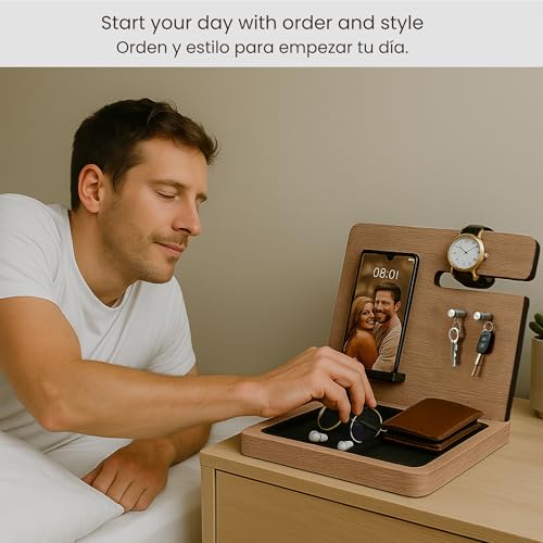 Namore Premium Wood Desk and Nightstand Organizer – Multifunctional Charging Station for Phones & Essentials – A Stylish Solution for Enhanced Workspace Efficiency – Perfect Gift for Men, Dads, & Professionals – Elegant Design with Universal Device Compatibility
