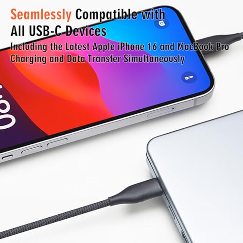 NENJI 3-Pack USB-C to USB-C 100W Fast Charging & Data Cable, 3.3FT Dark Grey – Compatible with iPhone 16/16 Plus/16 Pro Max/, MacBook Pro, iPad Pro, Dell XPS, Samsung Galaxy S24 Ultra, Pixel, Switch – Enhanced Compatibility and Speed