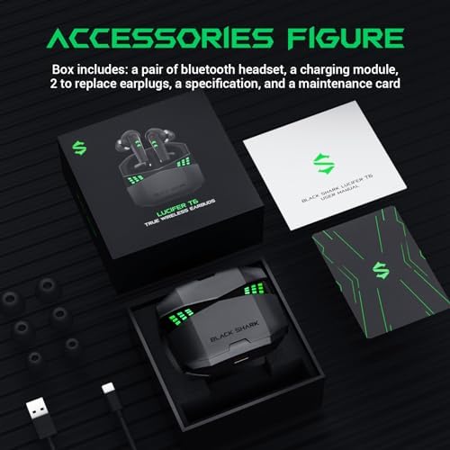 Elevate Your Gaming Experience with Black Shark Wireless Gaming Earbuds – Hi-Fi Stereo Sound, IPX5 Waterproof Design, Noise-Cancelling Microphone, and Quick Charging Case for Ultimate Convenience and Performance on i Phone & Android Devices