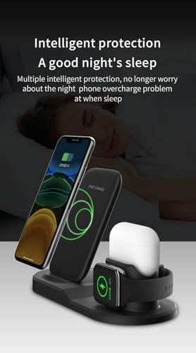All-in-One 3 in 1 Wireless Charging Station for i Phone 11-16, Apple Watch, and Air Pods – Fast QC3.0 Adapter Included, Sleek Design for Tidy Charging Solution, Enhanced Device Compatibility and Safety Features