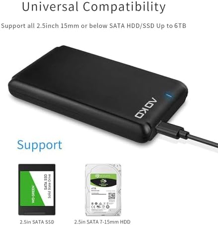 AOKO Tool-Free USB C 3.1 SATA Hard Drive Enclosure for 2.5-Inch HDDs – Versatile 7 mm to 15 mm Thickness Compatibility, Ultra-Fast Data Transfers with Dual USB-A to C Y Cable, Ideal for Portable Storage and Seamless Backup Solutions