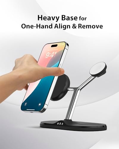 Ultimate 3-in-1 Mag Safe Wireless Charging Station for Apple Devices – Fast, Space-Saving Charger for i Phone 12-16, Apple Watch, and Air Pods – Enhanced Compatibility and Sleek Design for Organized Spaces