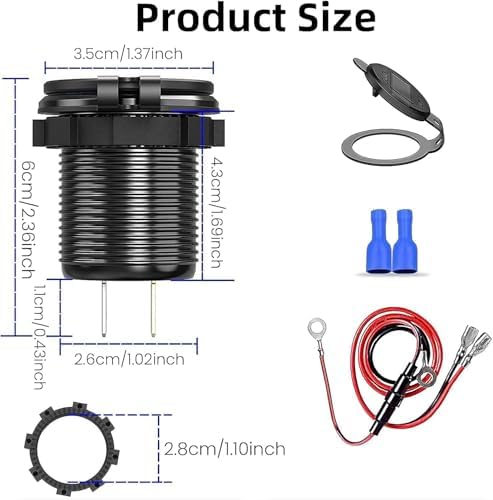 Versatile 12 V USB Car Socket with 3 Ports – Waterproof Marine-Grade Aluminum Quick Charge Adapter for Cars, Boats, RVs, and More (2 QC + 1 PD) – Efficient Multi-Device Charging Solution for On-the-Go Power Needs