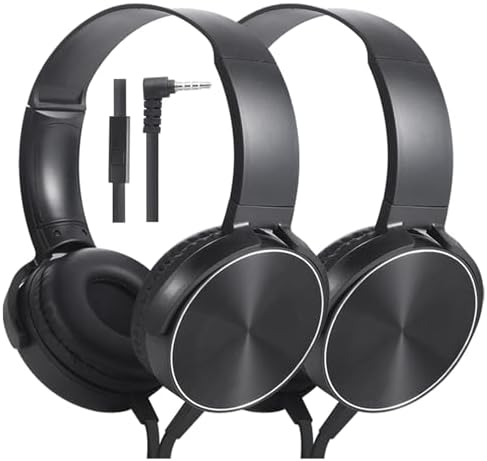 K-12 Classroom Headphones with Microphone – Durable Wired Student Audio Solution for Enhanced Online Learning, Travel & Library Use – Comfortable Fit, Adjustable Design, Superior Sound Quality & Device Compatibility for Kids – 2 Pack