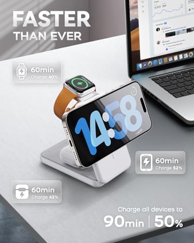 RORRY 10,000 m Ah 3-in-1 Portable Charging Station – Versatile Mag Safe Power Bank for i Phone 12-16 & Apple Watch 5-Ultra 2 – Compact, Foldable Design for Effortless Travel – Dual Charging Ports for Enhanced Efficiency and Speed