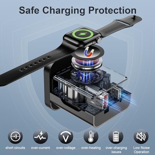 20 W Apple Watch Fast Charger – 3-in-1 Portable PD Charger with Magnetic Wireless Technology, Dual USB-C Ports for i Phone & Tablet, Sleek Black Design for Effortless Charging Anywhere