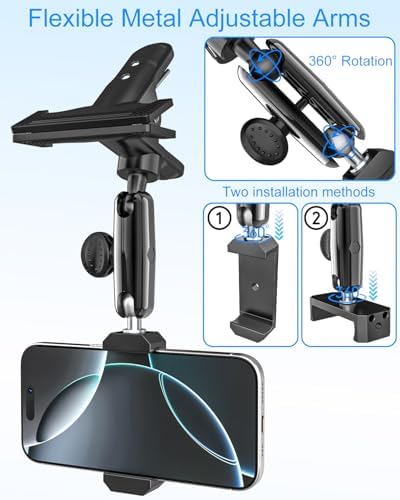 Universal Sun Visor Phone Mount – Metal Adjustable Holder for 4-7” Smartphones, i Phone 14/15/16 Pro Max & Galaxy Series – Hands-Free Convenience for Safe Driving and Easy Access to Navigation & Calls