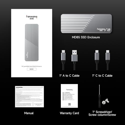 High-Speed SSD Enclosure with Cooling Fan – USB 3.2 Gen 2 Adapter for M.2 NVME/SATA SSDs (Supports M & B+M Keys, Sizes 2230/2242/2280) – Reliable Portable Storage Solution for Gamers and Creators – MD85 Enhanced Durability and Performance