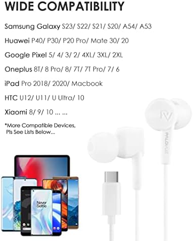 PALOVUE USB Type C In-Ear Headphones with Microphone & Volume Control – Advanced Noise Isolation Earbuds for Seamless Compatibility with Google Pixel, Samsung, One Plus, Huawei, Sony, & Mac Book – Exceptional Sound Clarity & Ergonomic Comfort for Daily Commutes, Workouts, and Entertainment